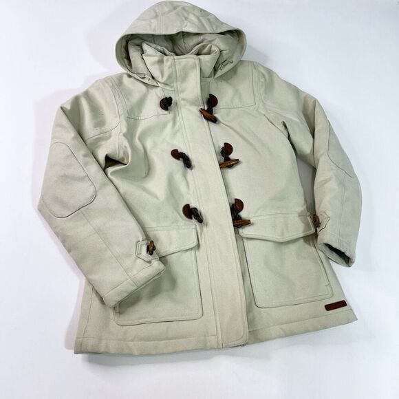Merrell Jackets & Blazers - Merrell Hooded Coat Womens Medium Cream Lined Toggle Accent Opti-Shell Opti-Warm